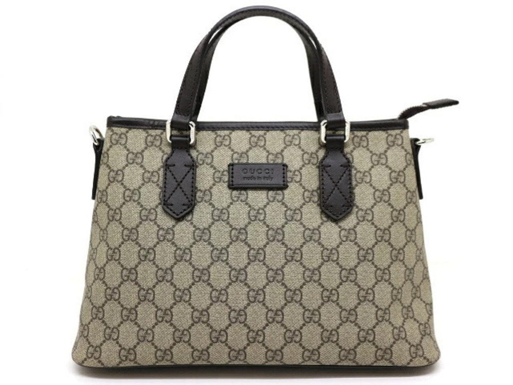 Gucci GG Supreme Tote Bag Shoulder Dark Brown Beige Cream